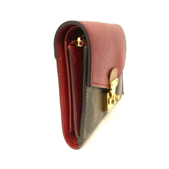 Louis Vuitton Monogram Portefeuille Pallas Compact Trifold Wallet Red Brown - Picture 2 of 8